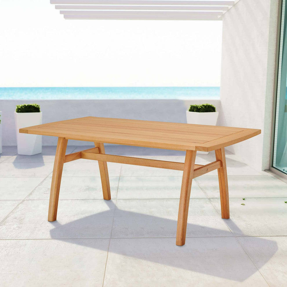 Lounge Dining Table, Rectangular, Wood, Brown Natural, Modern, Outdoor Patio