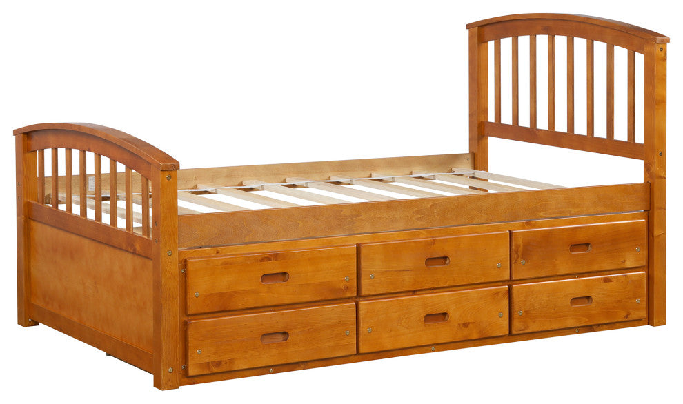 TATEUS Solid Wood Twin Size Platform Bed,Oak
