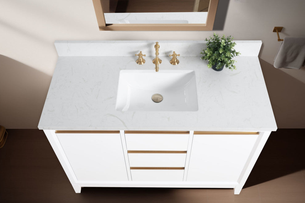 Vanity Art Bathroom Vanity With Sink, White, 48" Single