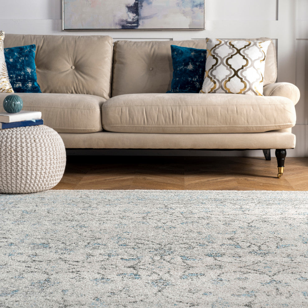 Nuloom Mist Floral Vintage Rug, Aqua 8'