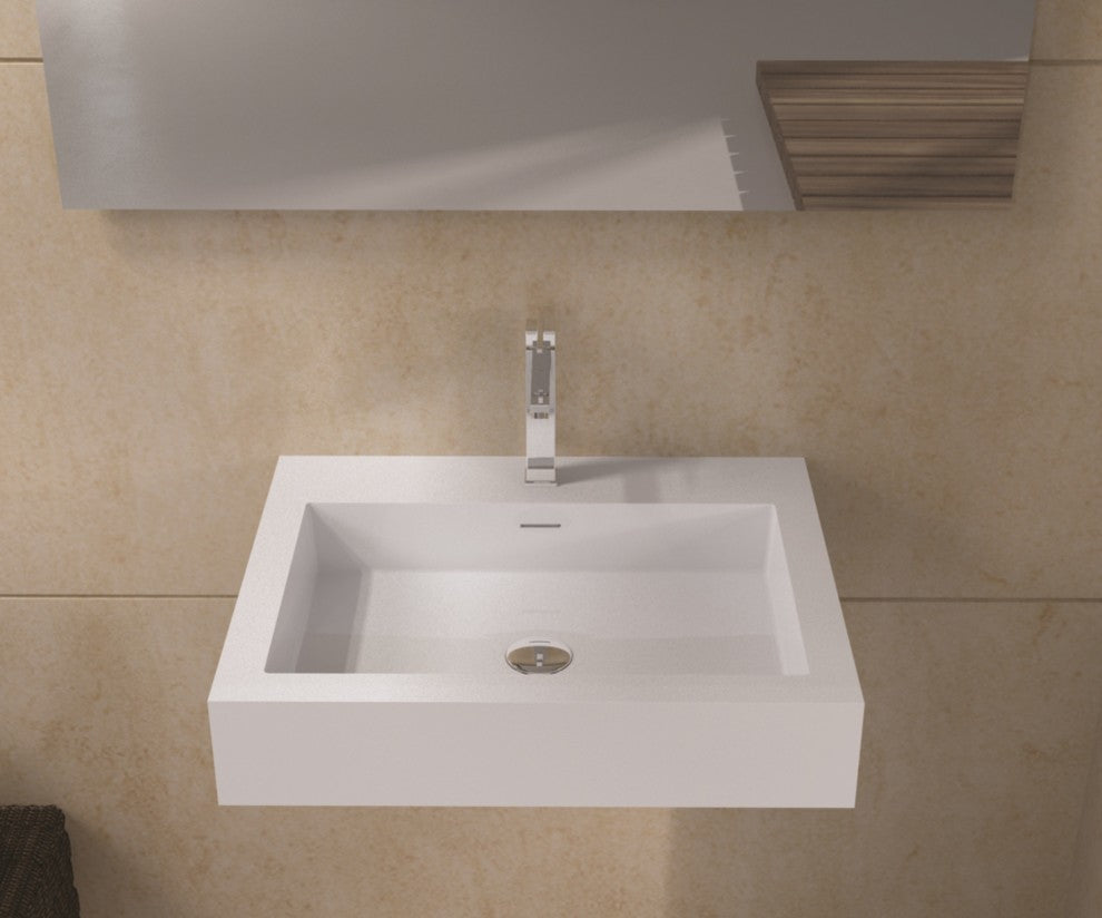 ADM Rectangular Wall Mounted Sink, White, 24", Glossy White
