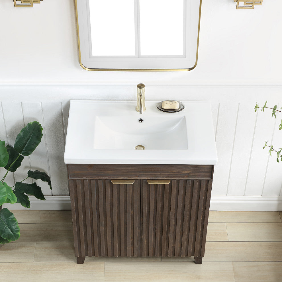 Palos Bathroom Vanity, Spruce Aged Brown, 30", Ceramic Top, No Mirror