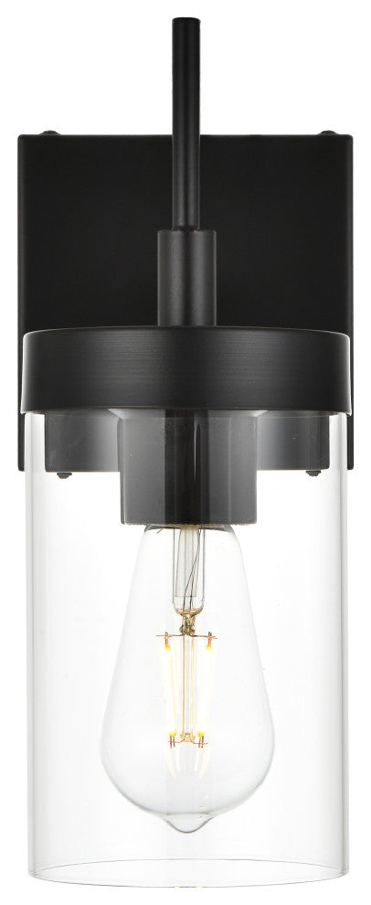 1 Light Black And Clear Bath Sconce