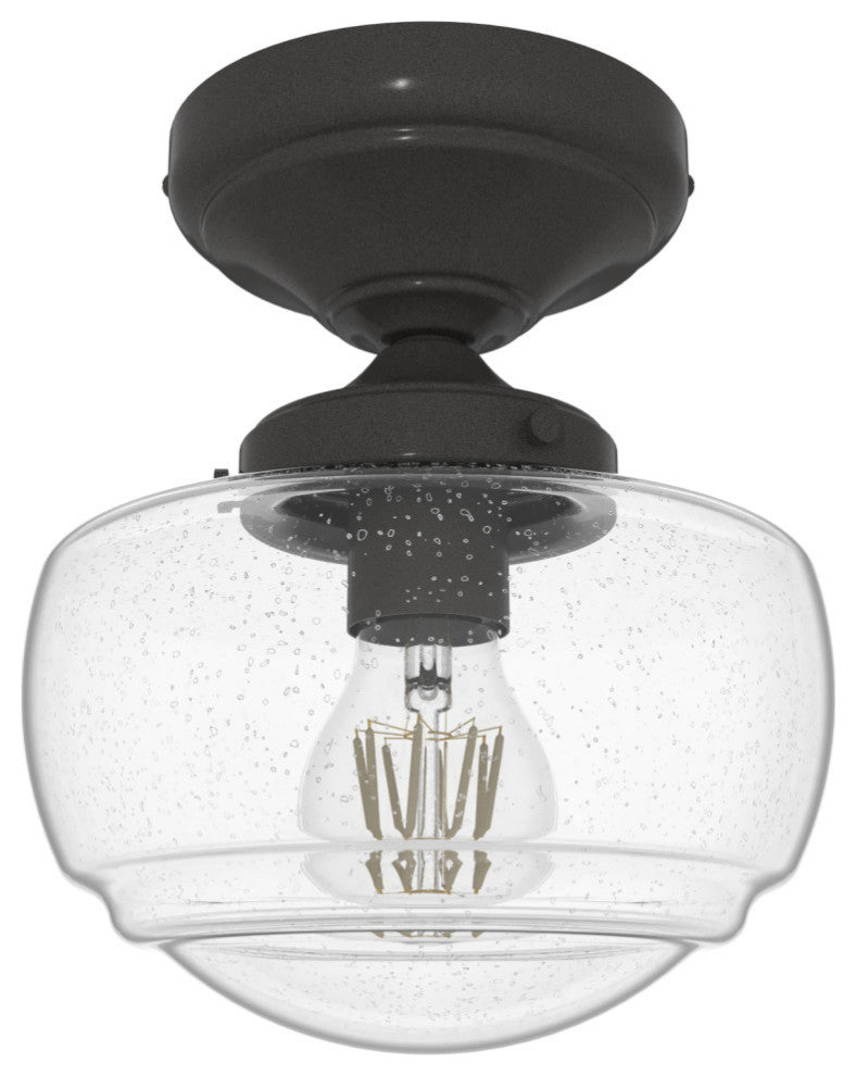 Saddle Creek Noble Bronze, Clear Seeded Glass 1 Light Mini Flush Mount Light