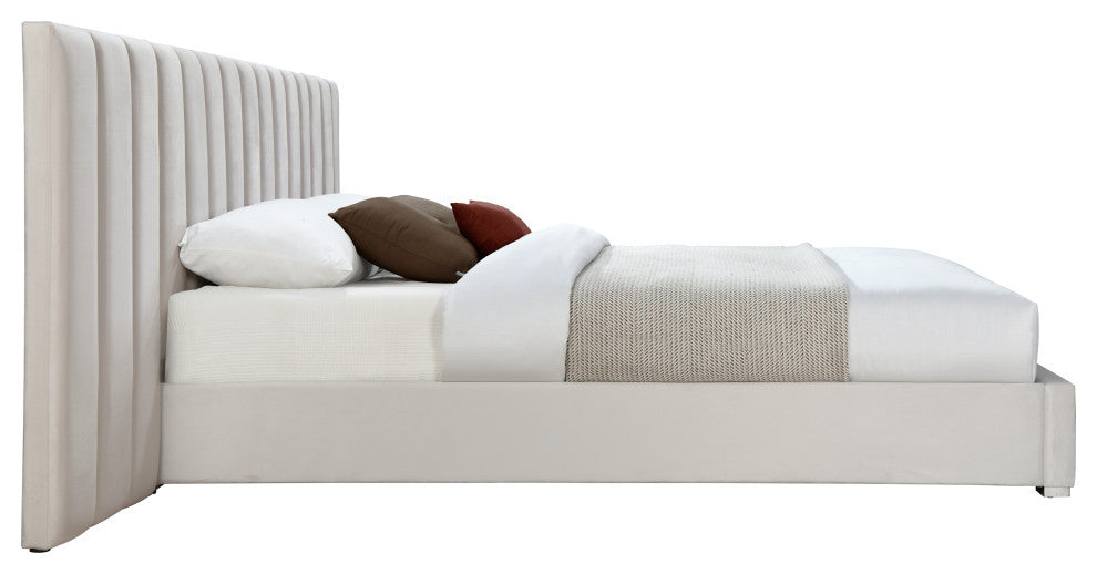Pablo Velvet Upholstered Bed, Cream, King