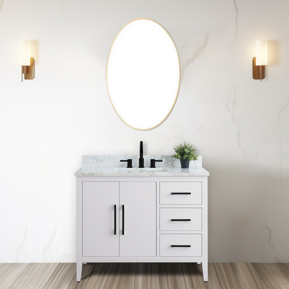 Vanity Art Bathroom Vanity With Sink, White, 42", Single Sink, Matte Black