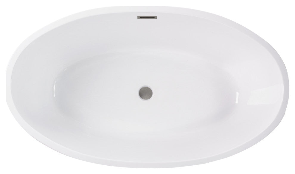 59"x32" Acrylic Freestanding Soaking Bathtub, White/Brushed Nickel