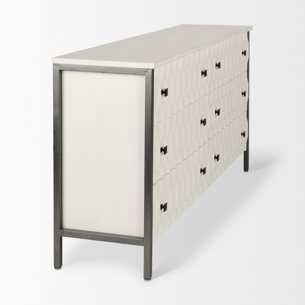 Savannah White Fir Veneer With Gray Metal 6-Drawer Sideboard