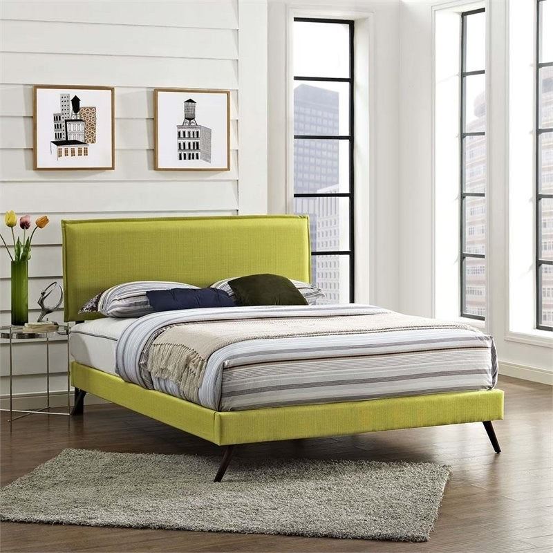 Modway Camille Queen Fabric Platform Bed With Round Splayed Legs, Wheatgrass