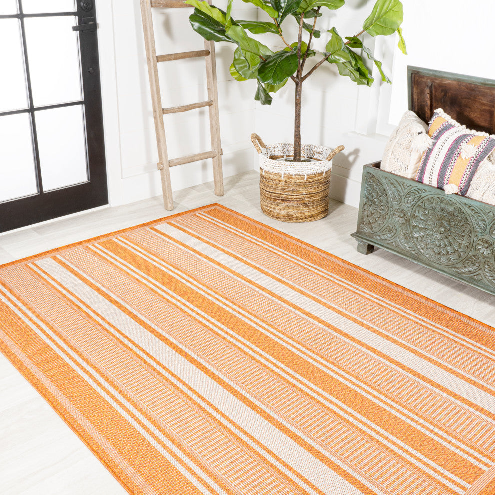 Haynes Modern Double Stripe Indoor/Outdoor Area Rug, Orange/Cream, 4x6