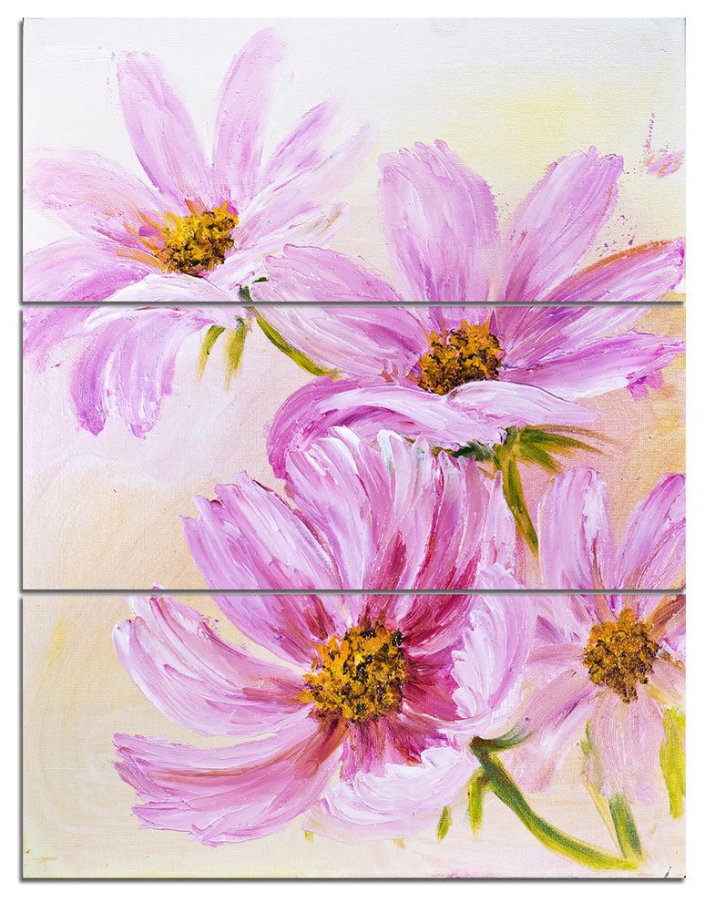"Blooming Pink Cosmos Flowers" Metal Wall Art, 3 Panels, 28"x36"
