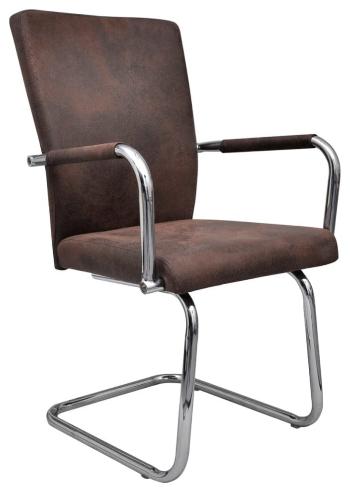 vidaXL Dining Chair 6 Pcs Upholstered Dining Side Chair Brown Faux Suede Leather