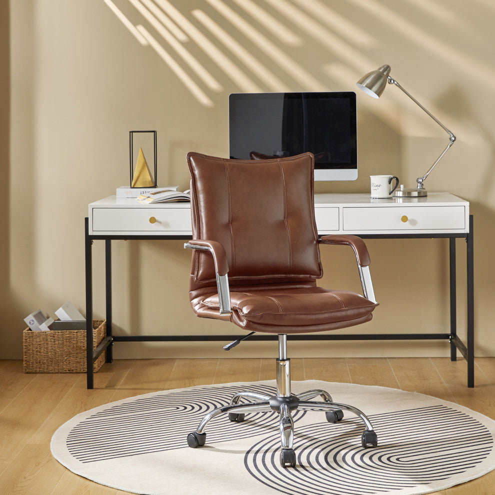 Task Chair With Padded Arms, Brown