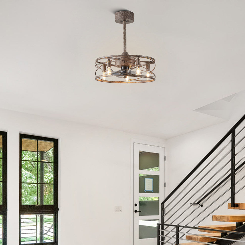 18" Black Industrial Reversible Ceiling Fan with Metal Cage Shade and Remote
