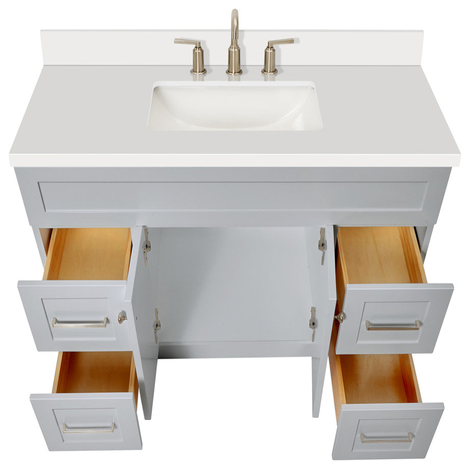 Hamlet 43" Bath Vanity Rectangle Sink in Grey With Quartz Vanity Top
