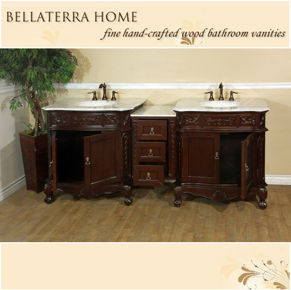 Ashby White Double Vanity, Walnut With Marble Vanity Top, Cream