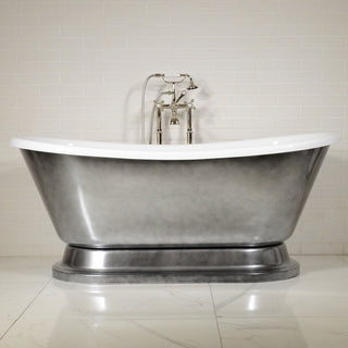 SanSiro CoreAcryl 73" French Bateau  Pedestal Tub Aged Chrome Finish