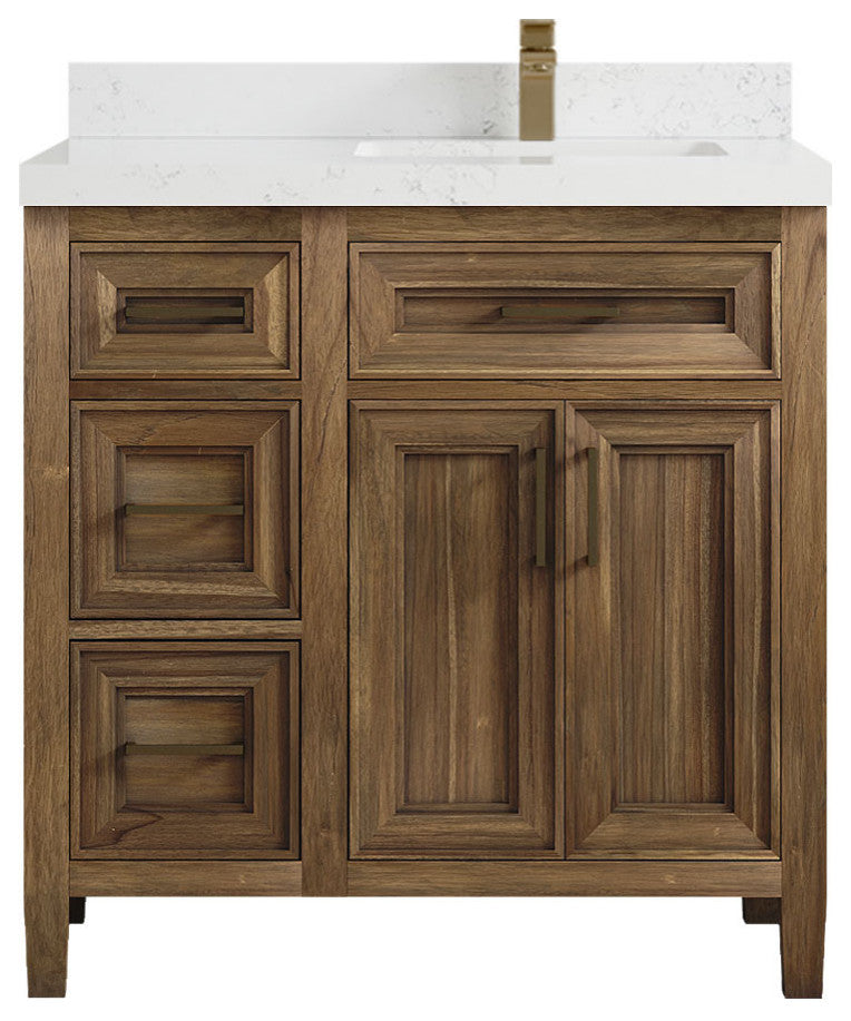 Santa Monica 36 Right Offset  Bath Vanity in Graywashed Teak 2" Empira Quartz