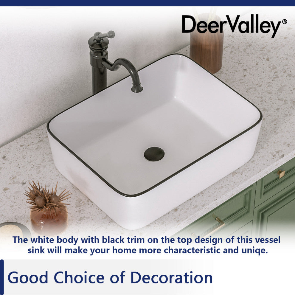 19"X15" Ceramic Rectangular Bathroom Vessel Sink Above Counter Sink