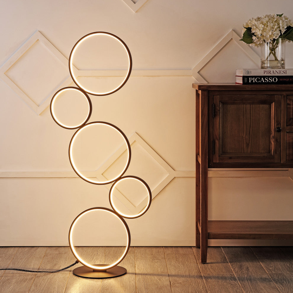 Pluto Stacked Circles 45" 5-Light Modern Integrated LED Floor Lamp, Black