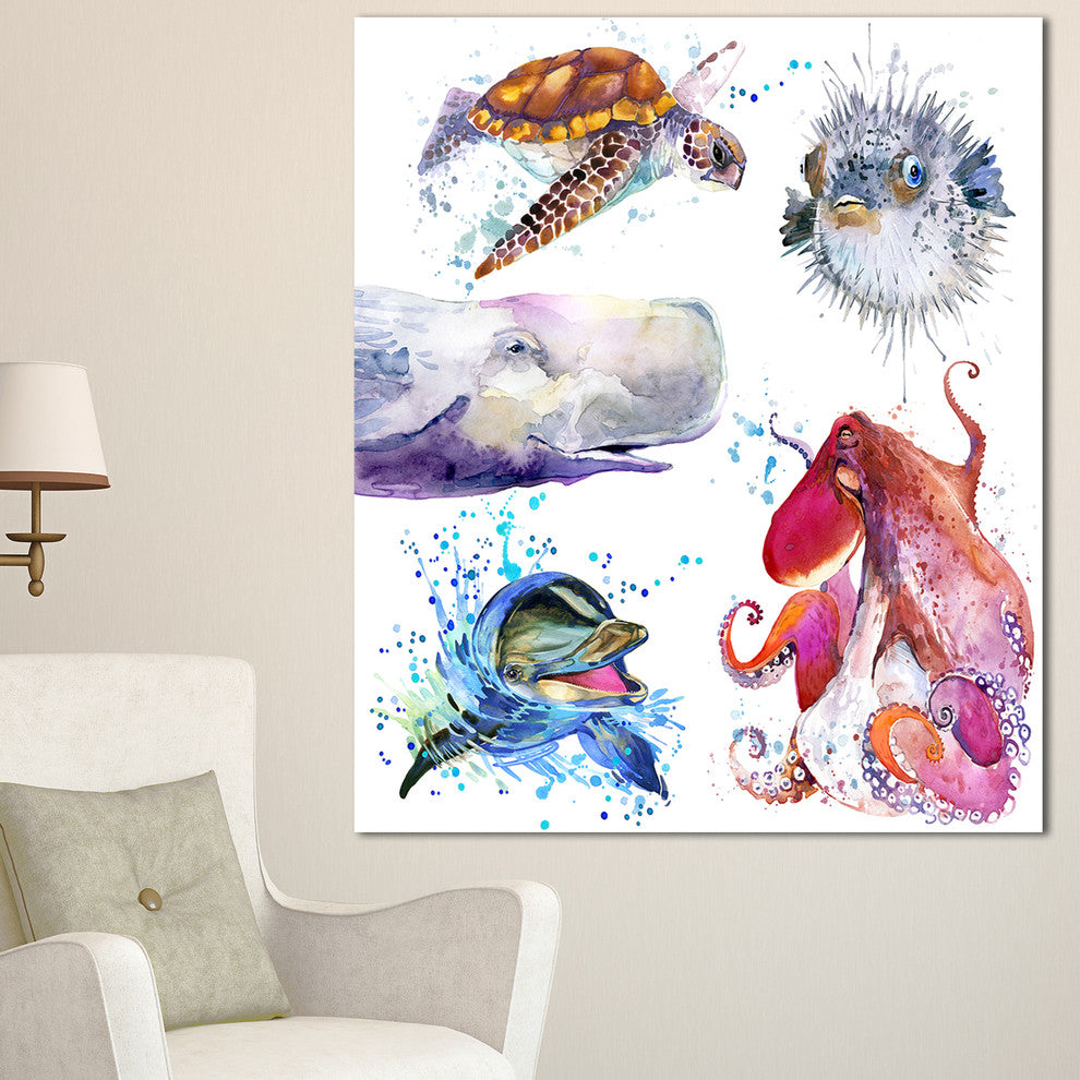 Amazing Undersea Life Collage, Contemporary Animal Art Canvas, 30"x40"