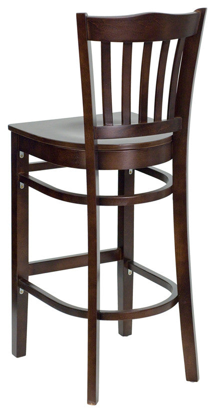 Vertical Slat Back Walnut Wood Restaurant Barstool