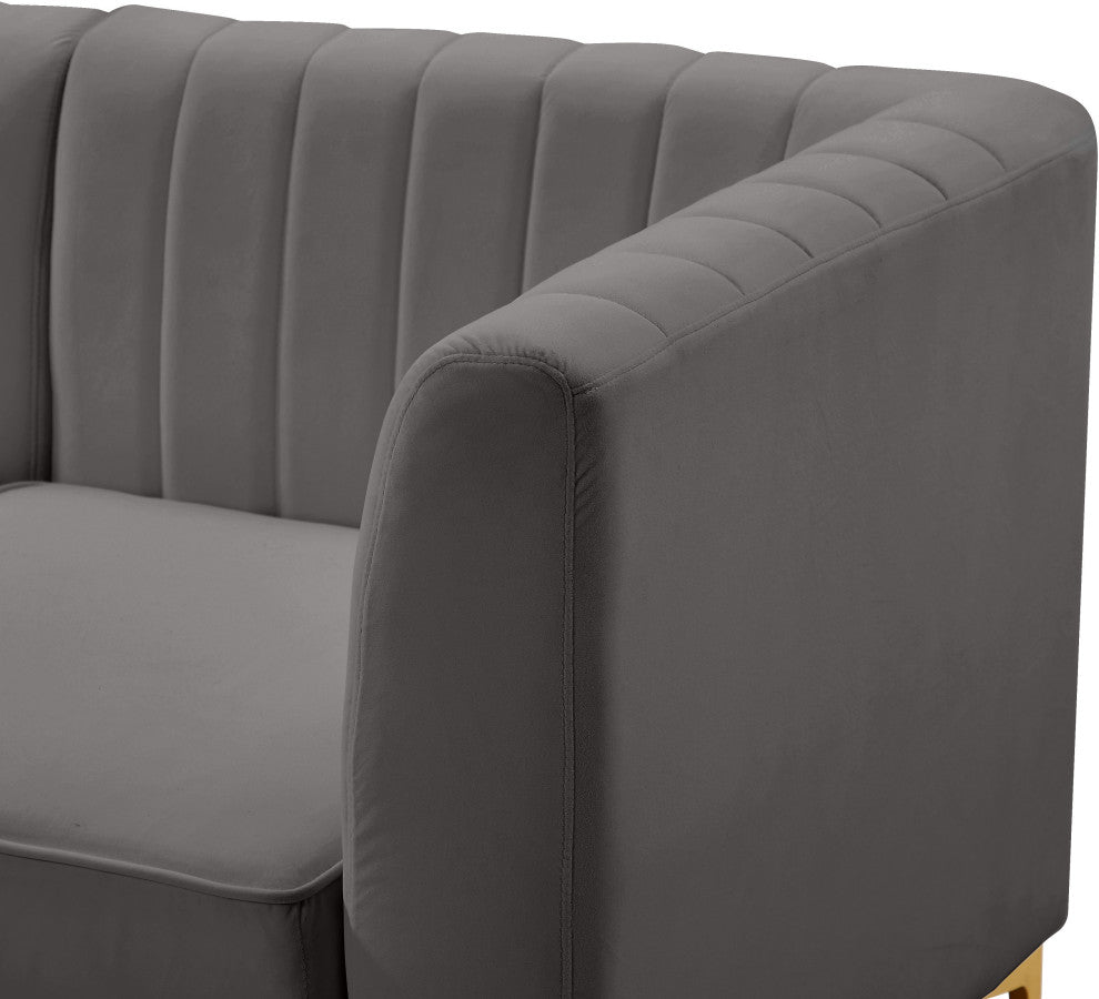 Alina Velvet Modular U-Shaped Sectional, Grey, 6-Piece: 4 Armless Chair, 2 Corner Chair