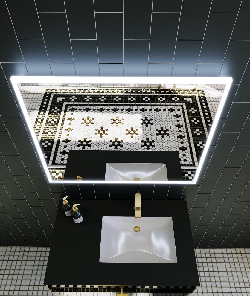 Solaria Glass Facade Floating Vanity, 36", Black Porcelain Top, Right Sink