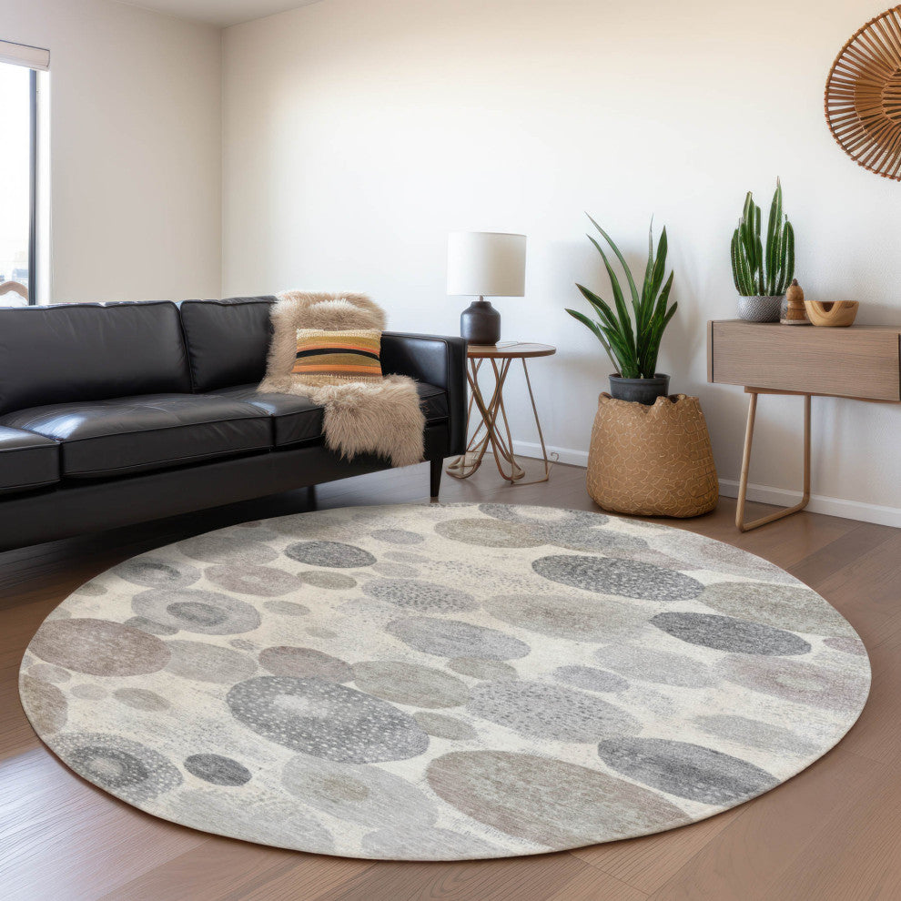 Machine Washable Indoor/Outdoor Chantille ACN1896 Ivory 8' x 8' Round Rug