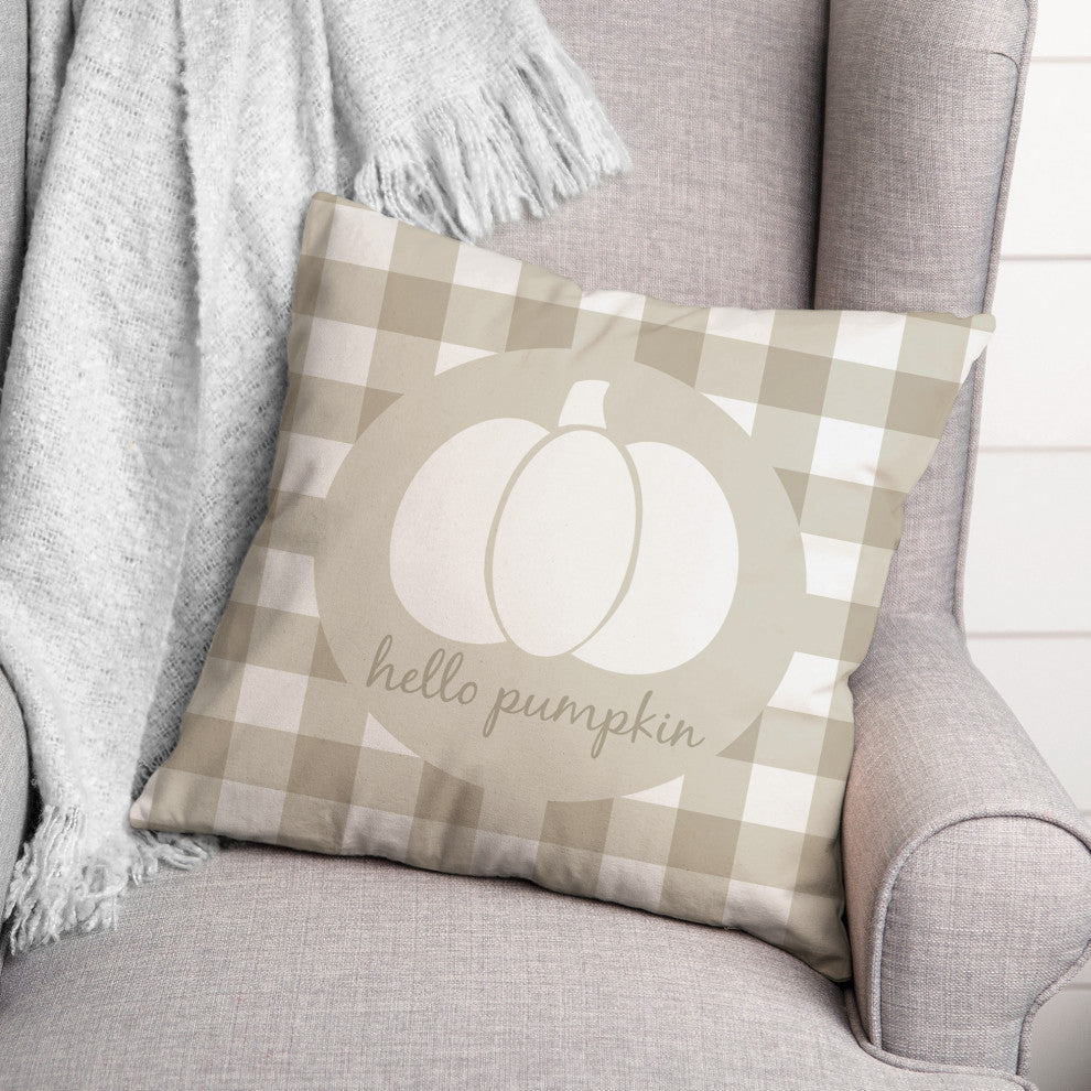 Hello Pumpkin Beige Buffalo 20x20 Spun Poly Pillow