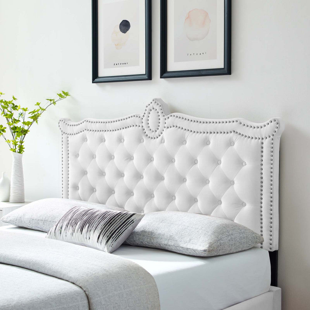 Louisa Tufted Performance Velvet Twin Headboard, White