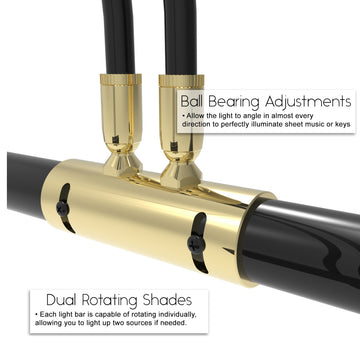 22" LED Grand Piano Lamp, Black and Brass, With Brass Accents
