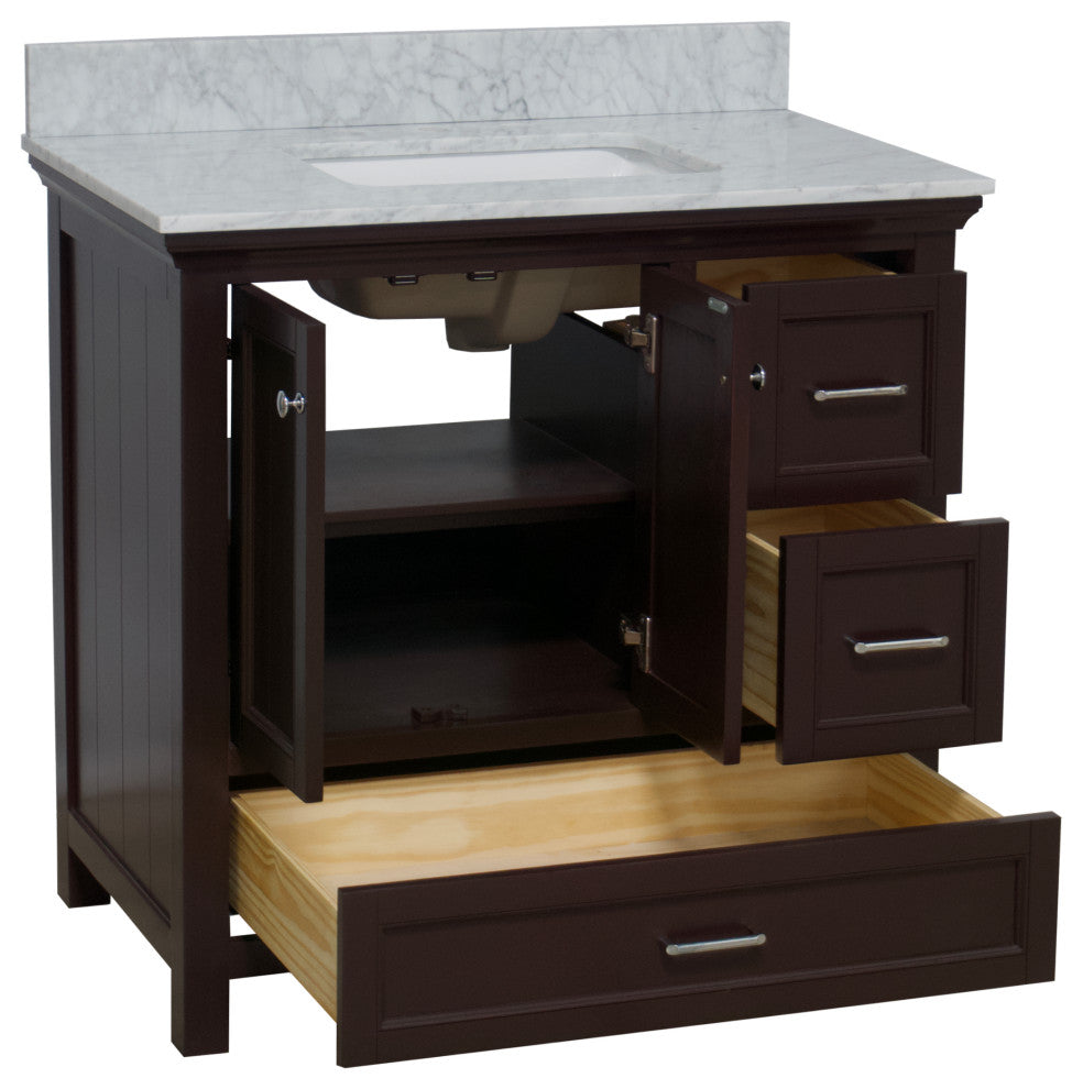 Paige 36" Bathroom Vanity, Chocolate, Carrara Marble