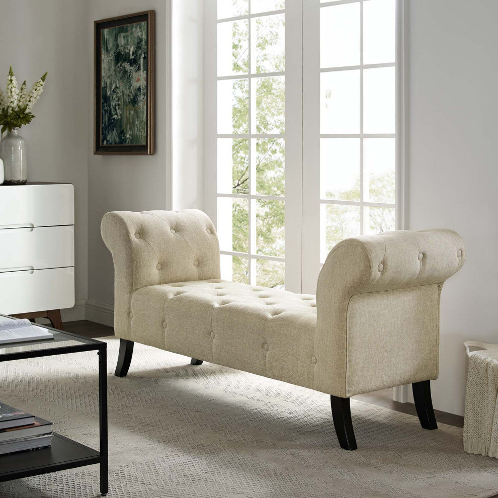 Modern Designer Living Room Lounge Club Lobby Accent Chair Bench, Fabric, Beige