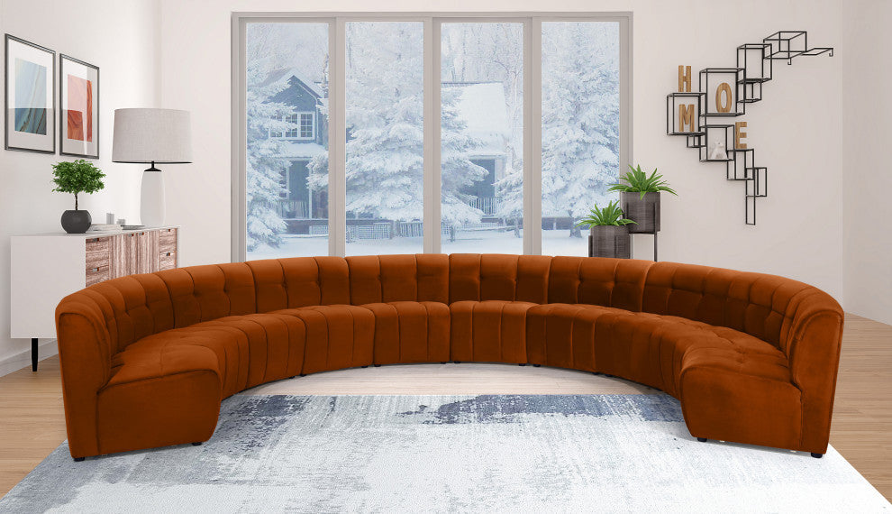 Limitless Velvet Upholstered 10-Piece Modular Sectional, Cognac