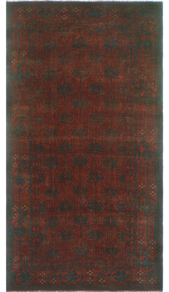 Vintage Distressed Hootan Red/Charcoal Rug, 3'7 x 6'9