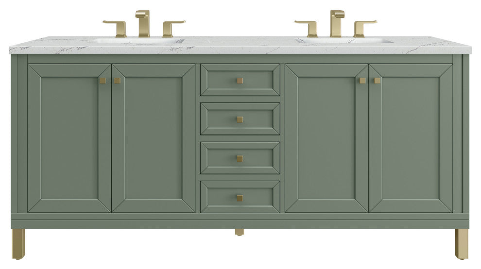 Chicago 72" Double Vanity, Smokey Celadon, Ethereal Noctis Quartz