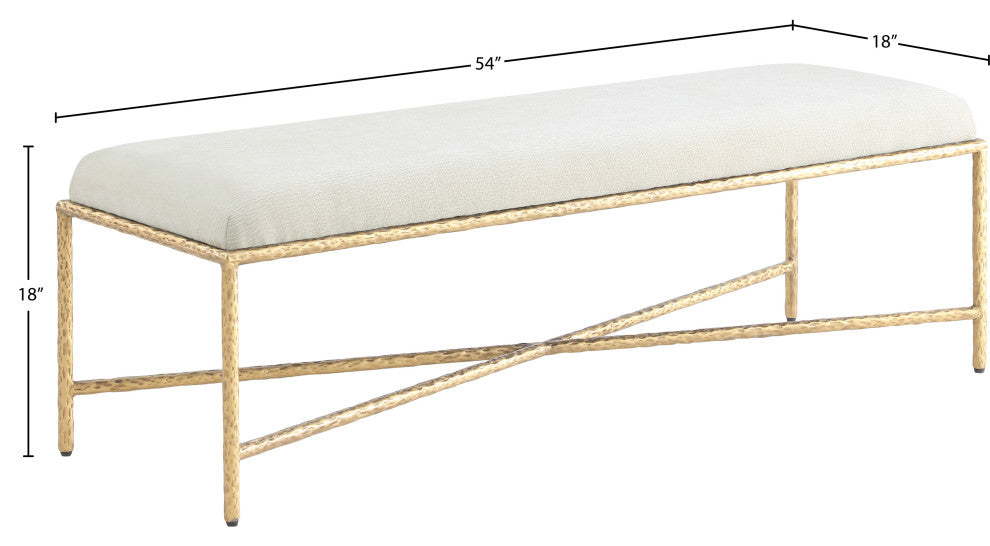 Valley Upholstered Bench, Cream, 54" W x 18" D, Gold, Chenille Fabric