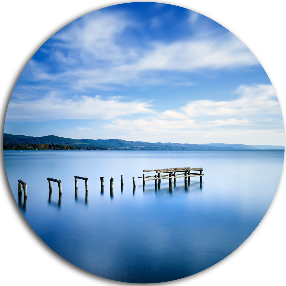 White Clouds And Blue Sea, Seascape Photo Disc Metal Wall Art, 23"