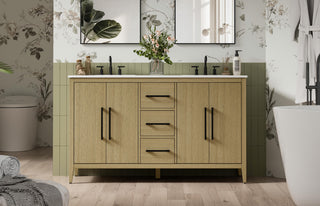 Home Living 60" Double Bathroom Vanity, Honey Brown