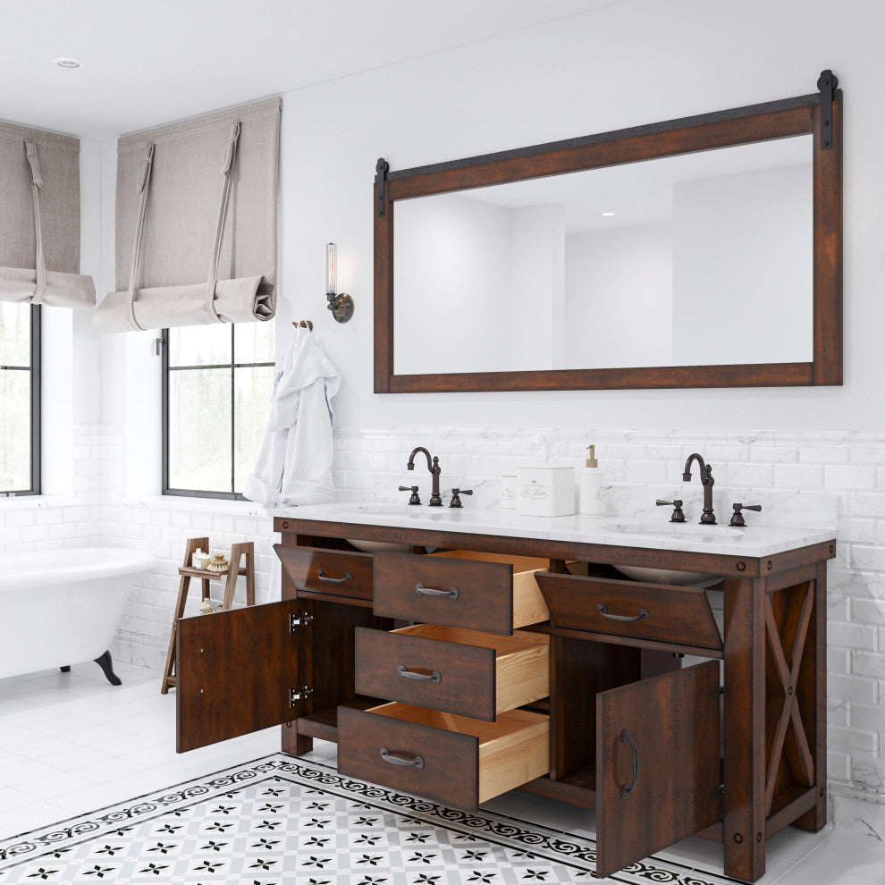 Aberdeen Carrara Marble Countertop Vanity with Large Barn Mirror