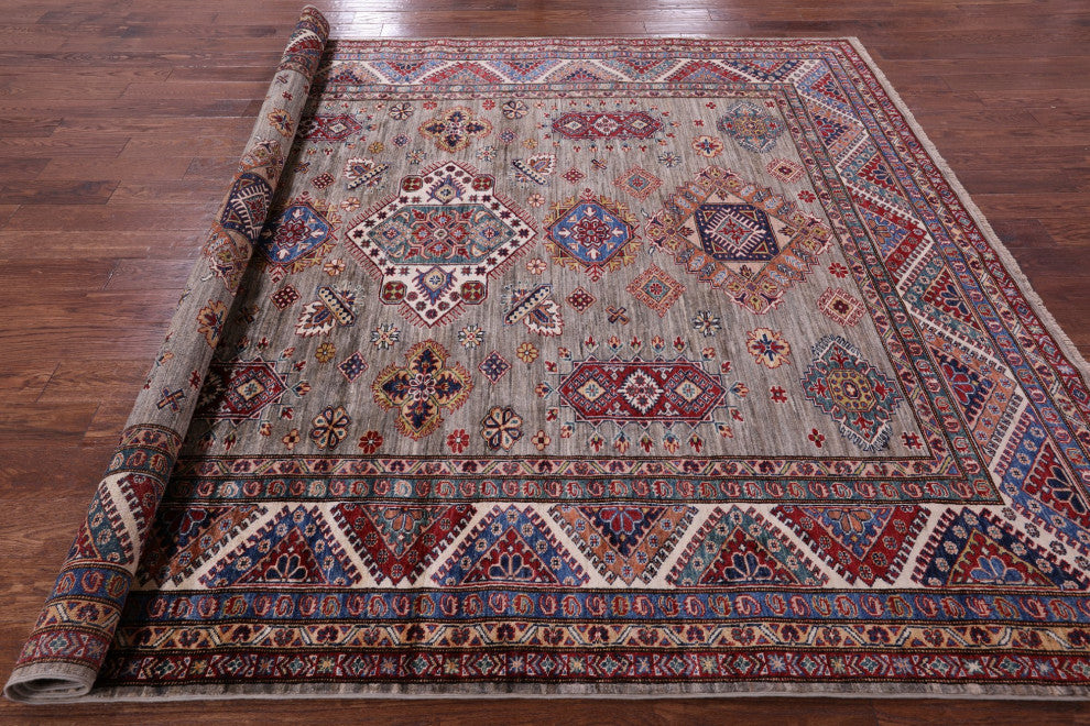 8' 4" X 9' 9" Hand Knotted Super Kazak Geometric Wool Rug Q9781
