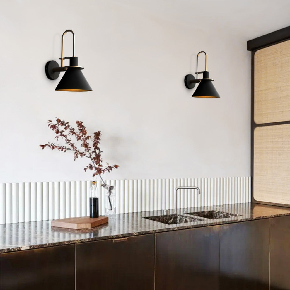 Contemporary 1-Light Cone Wall Sconce, Black