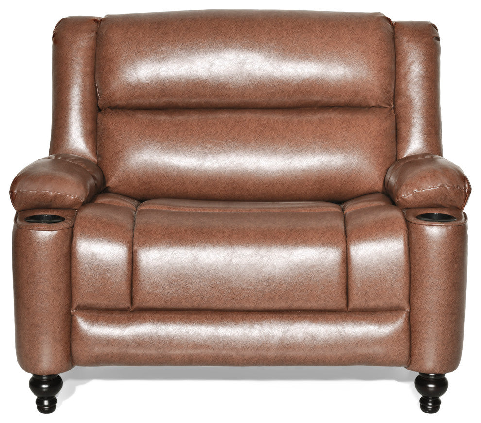 Upham Faux Leather Oversized Pushback Recliner, Cognac Brown/Espresso