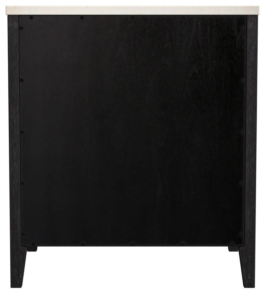 Mayfair 2-Drawer Wood and Marble Nightstand, Washed Black
