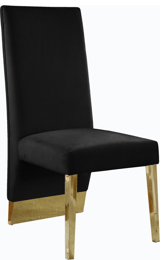 Porsha Dining Chair, Set of 2, Black Velvet, Gold Legs
