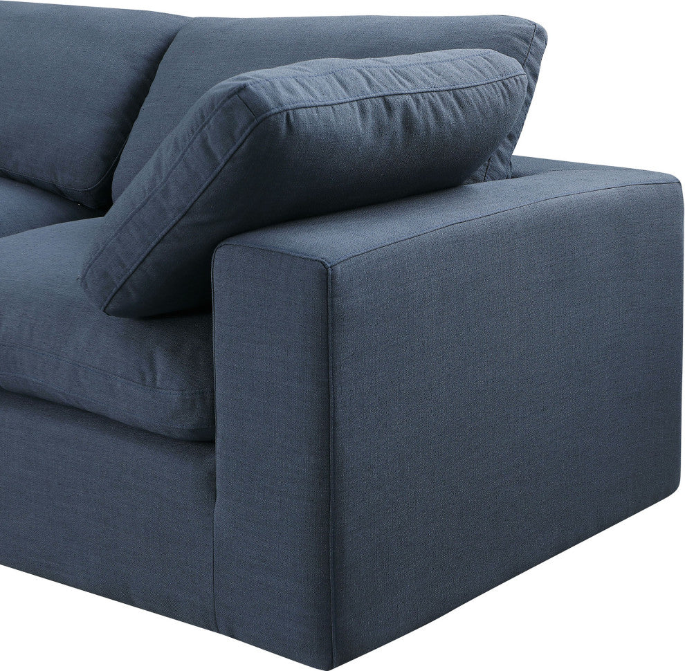 Comfy Upholstered Modular Sofa, Navy, 3-Piece: 1 Armless Chair, 2 Corner Chair, Linen Textured Fabric