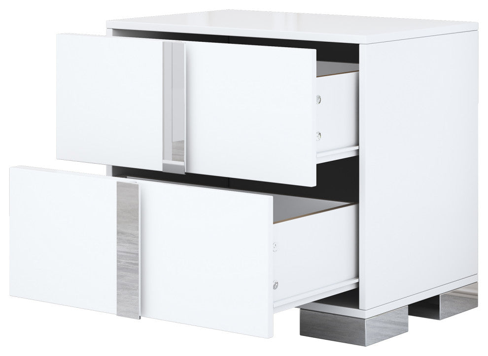 Gewnee Mirrored Bedside Table with 2 Drawers