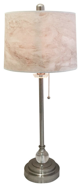 28" Crystal Buffet Lamp With White Marble Texture Shade, Brushed Nickel, Single
