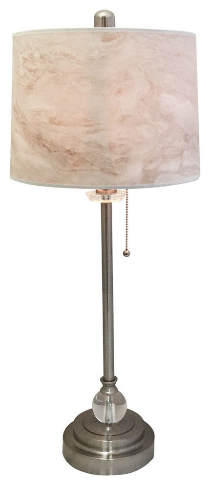 28" Crystal Buffet Lamp With White Marble Texture Shade, Brushed Nickel, Single
